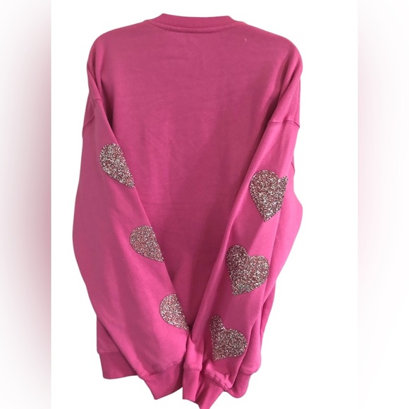 heart shaped glitter patch embroidered sleeves pink sweatshirt size XL brand new - Picture 7 of 14
